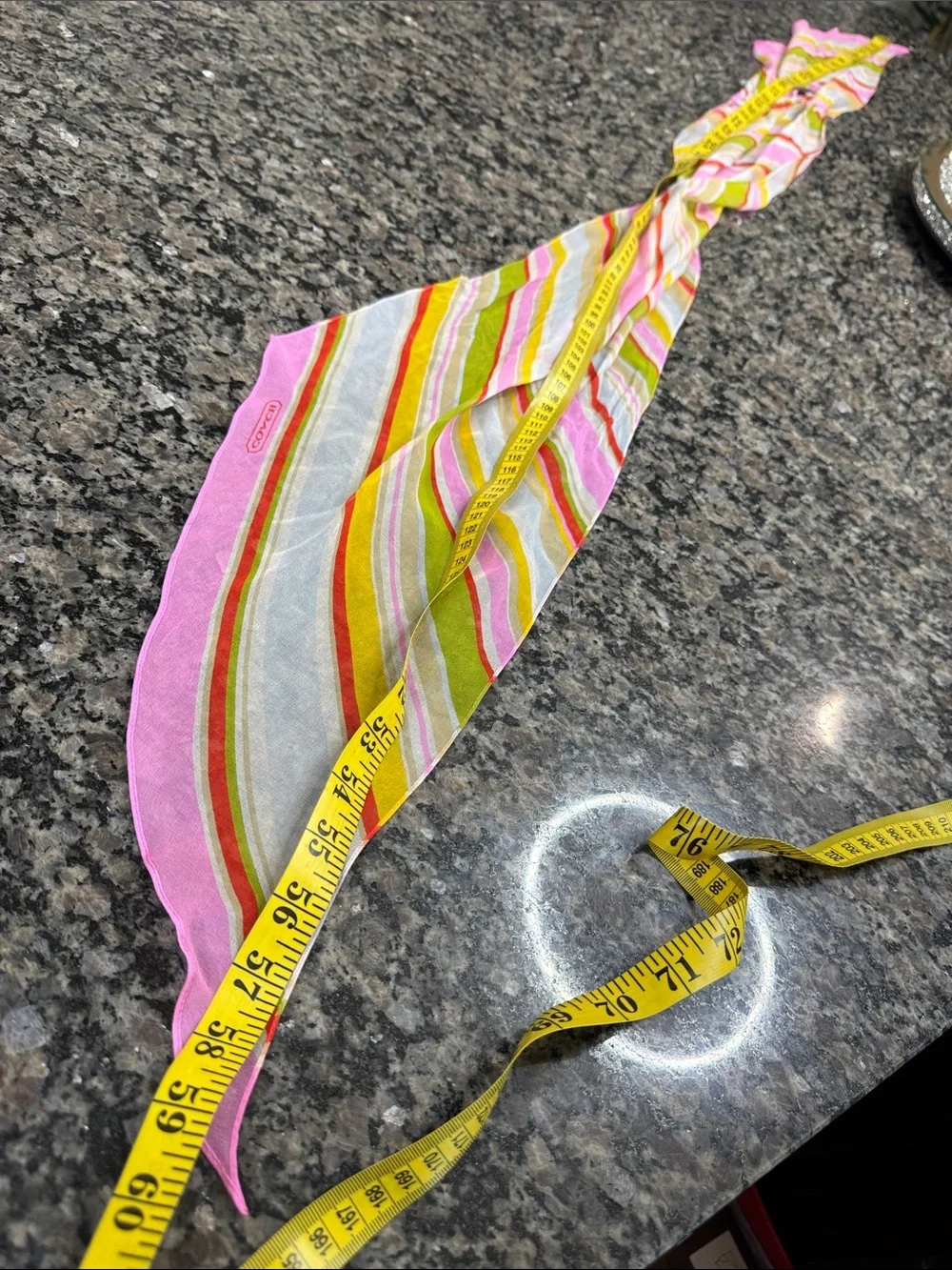 Coach Pink & Green Striped Silk Scarf EUC